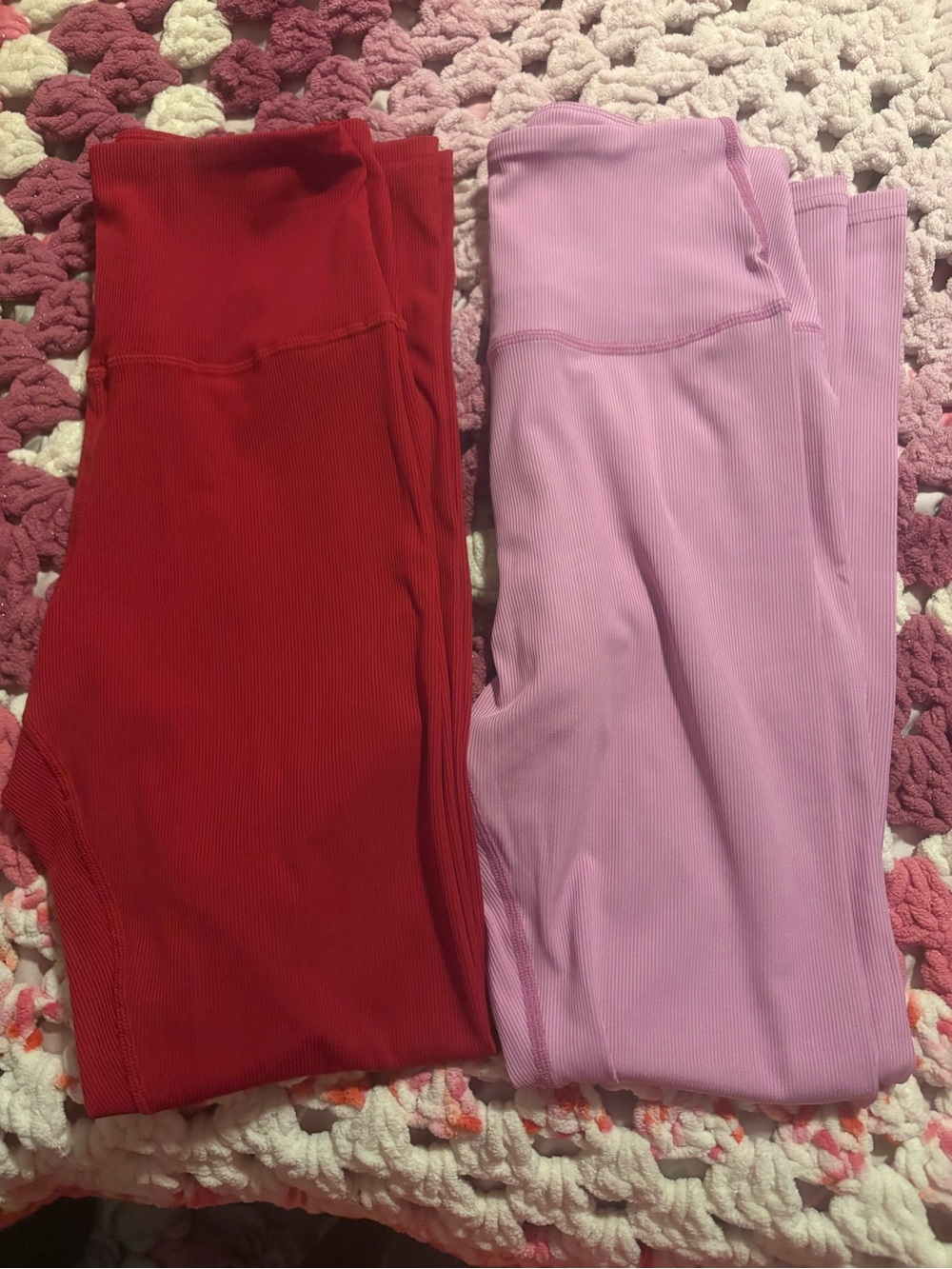 Ribbed Leggings - Red and Bubblegum Pink